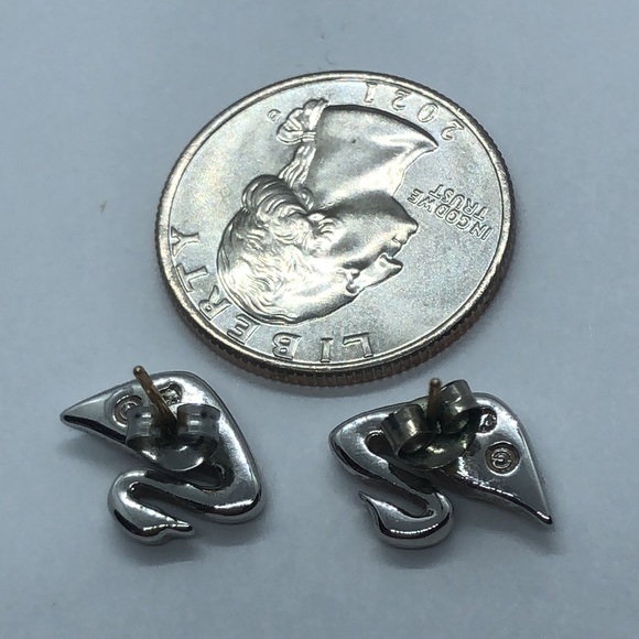 SOLD Swarovski Swan Pierced Silver-Tone Earrings - Picture 3 of 4